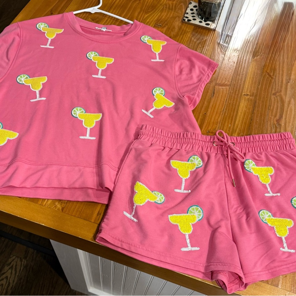 Pink Margarita Embroidered Lounge Set